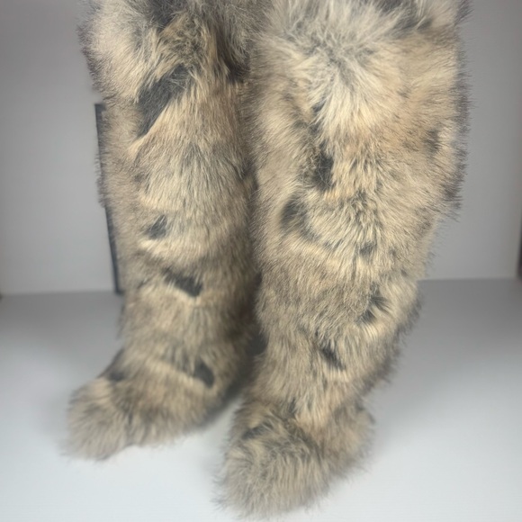 AZALEA Shoes - Azalea Wang Debby Grey Multi Faux Fur Tall Boots Winter Festival Shaggy Boots